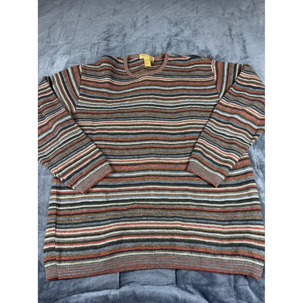 Tricots St Raphael Mens Wool Blend Striped Crew Neck‎ Sweater Earth Tones LT
